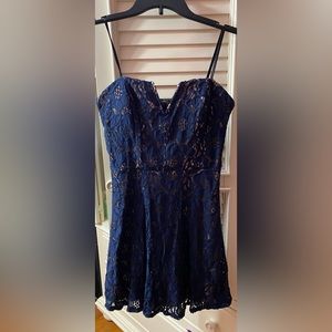 Blue and tan mini dress